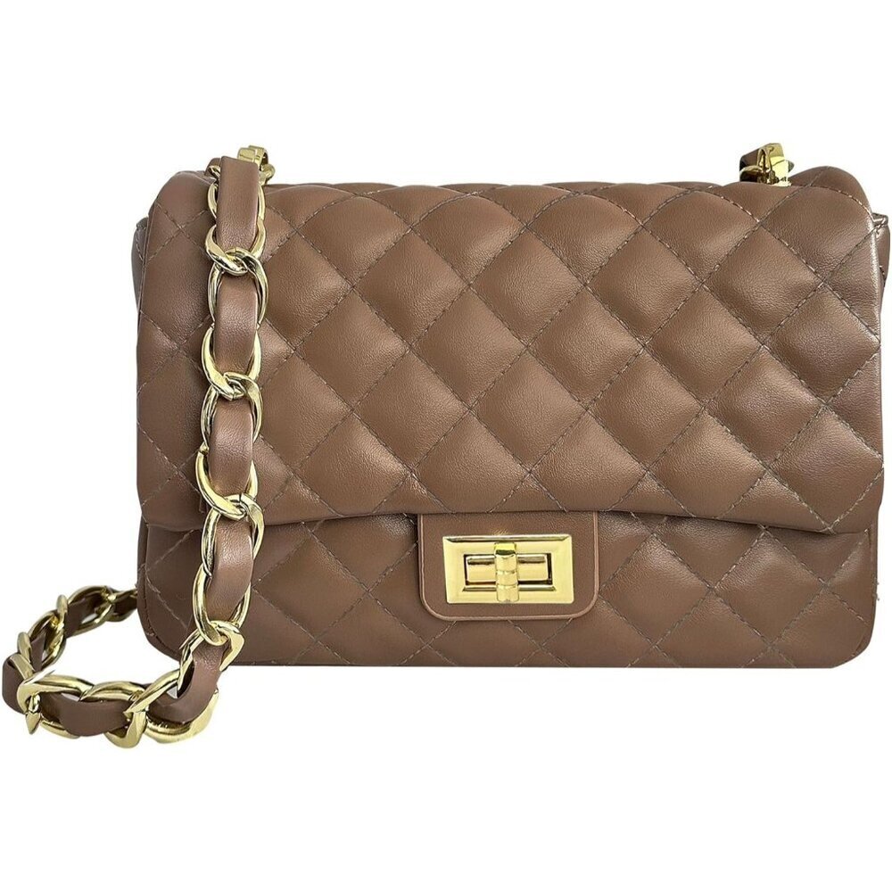Quilted Leather Crossbody Bag Women Light Compact with Back Pocket